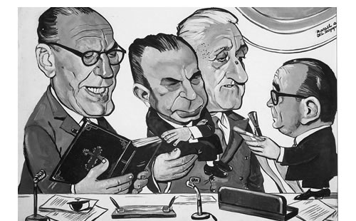 Caricatura de Rafael A. Del Zoppo realizada en 1963 sobre la Asunción del Presidente Arturo Illia